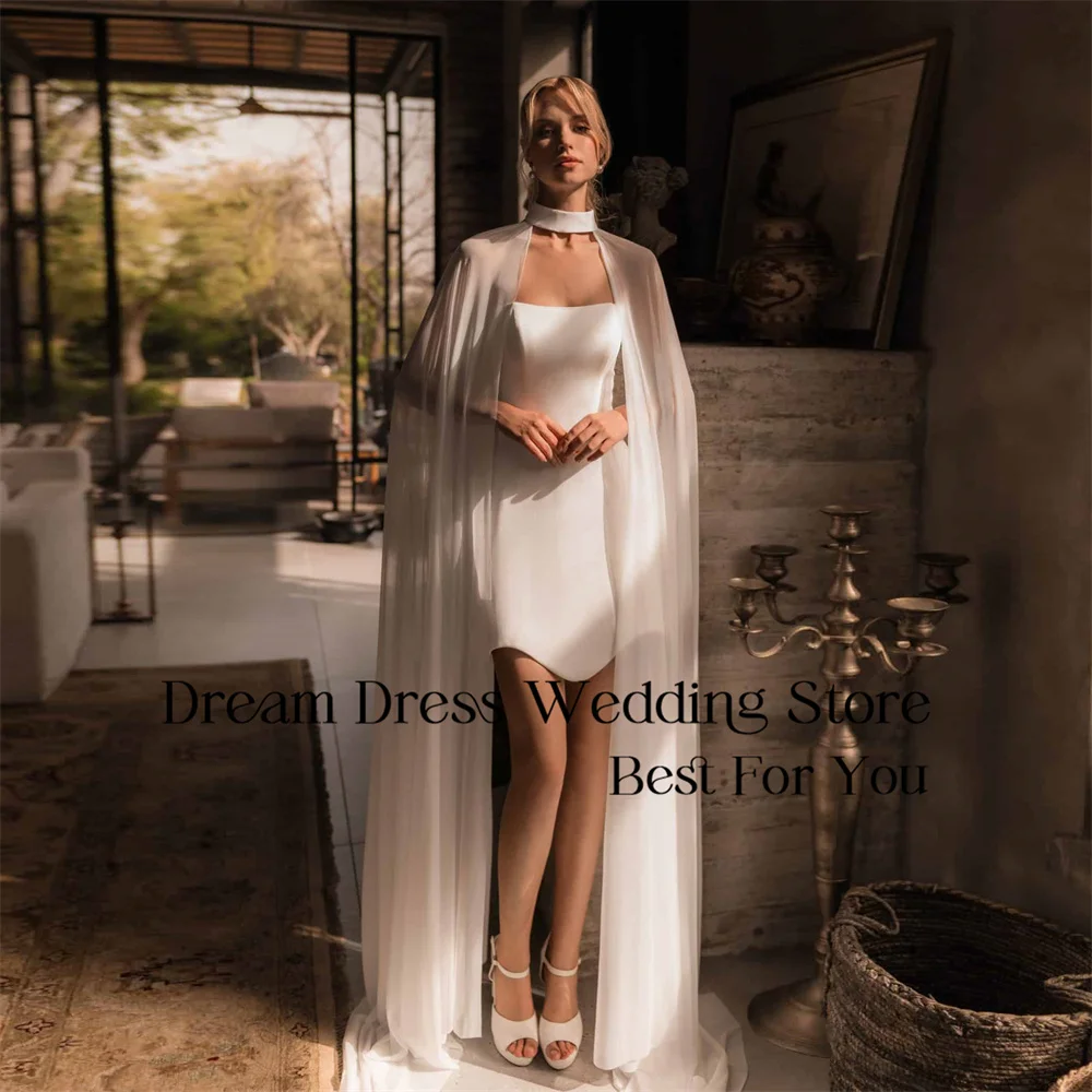 DREAM Strapless Short Sheath Wedding Dress 2025 Shawl Sleeveless Above-Knee Open Back Bridal Gown Vestidos De Noiva Customized