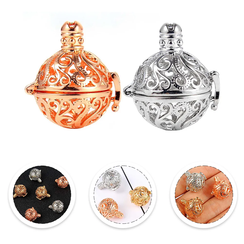 

2 Pcs Gold Essential Oil Pendant Jewelry DIY Hanging Alloy Aroma Necklace Heart