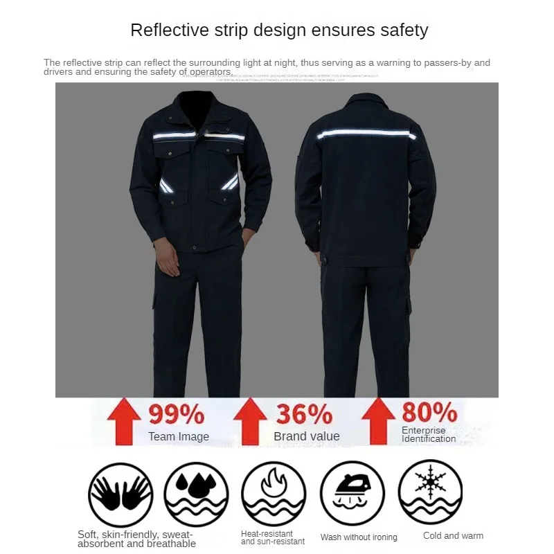 Thick Denim Work Suit Men\'s Spring And Autumn Wear-resistant Labor Insurance Reflective Strip Factory Clothing