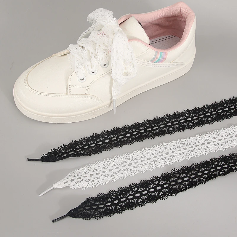 1 pairs Lace Ribbon Stretch shoelaces Lace Ribbon Wide Black and white Tulle Lace  shoelaces，ins style LACES，Lace lace shoelaces image 6