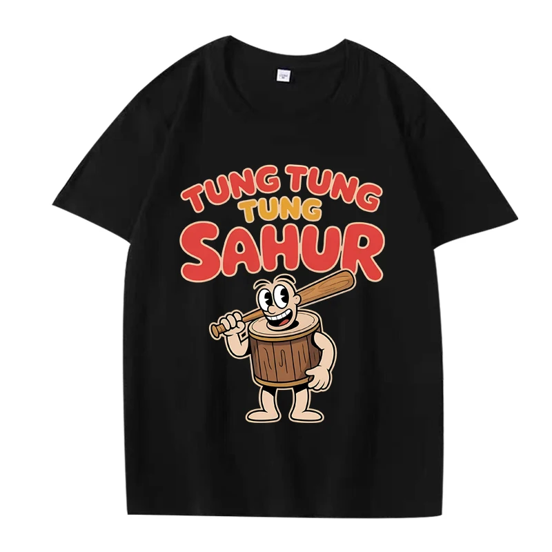 

Tung Tung Tung Sahur забавная футболка с мемми для мужчин и женщин, уличная одежда большого размера из 100% хлопка, топ с короткими рукавами, летние топы унисекс с принтом