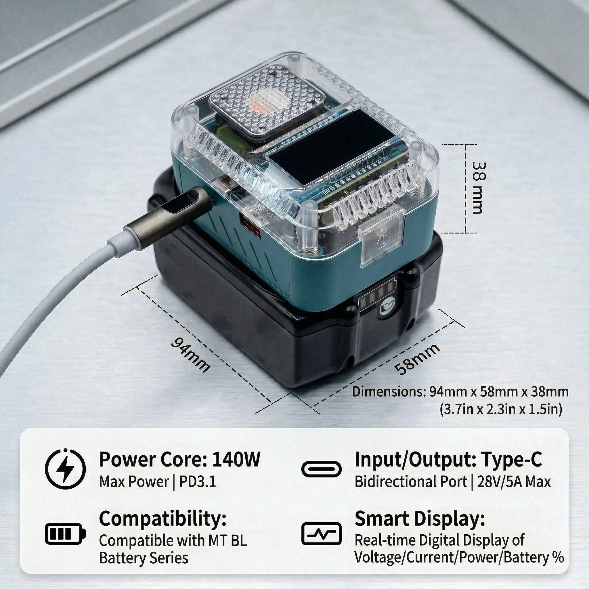 Lithium Battery Case Adapter Converter For Makita For DeWalt For Milwaukee For M18 For Bosch Charger USB Type-C Power Bank 138W