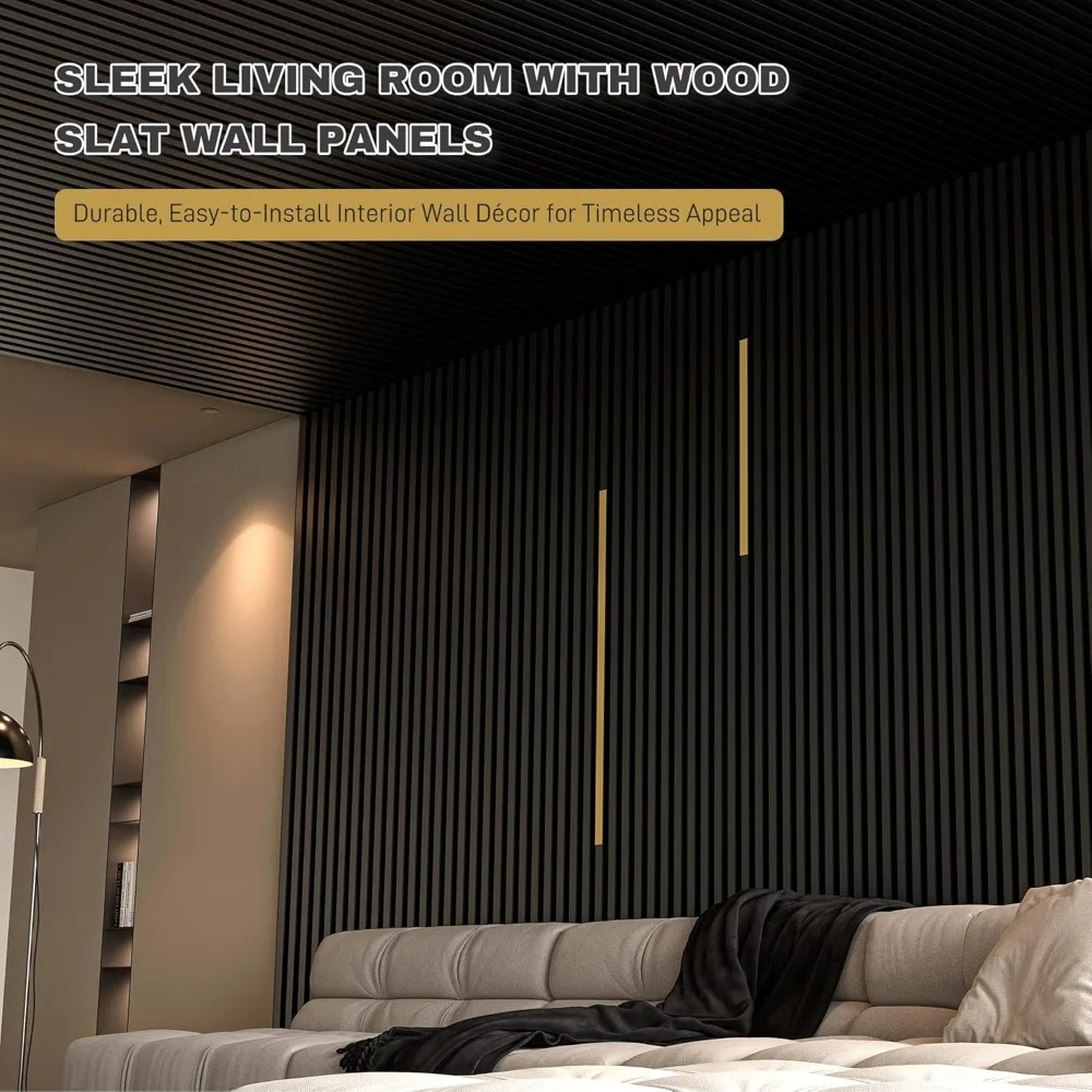 Panele ścienne do dekoracji wnętrz, listwy ścienna, 96x6,3x0,9 cala, 8 sztuk, do salonu, sypialni, nowoczesne czarne panele ścienne.