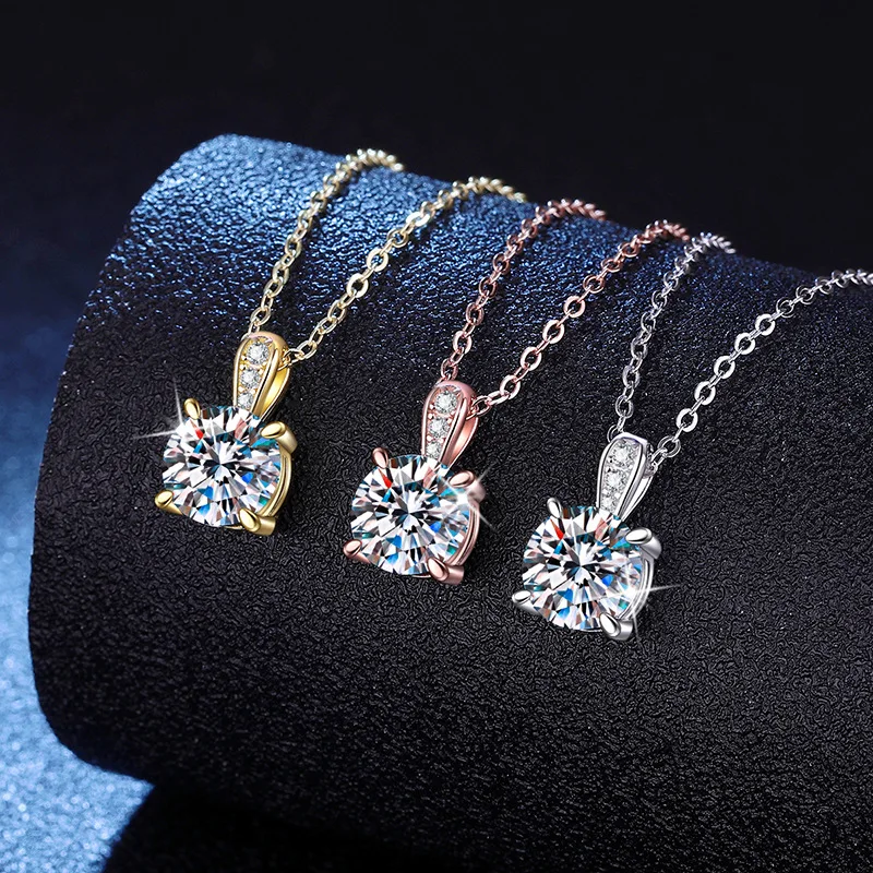 

S925 Silver White Gold Plated 1/2/3CT D Color Moissanite Star 4-Prong Collarbone Pendant Necklace, Exquisite Jewelry.