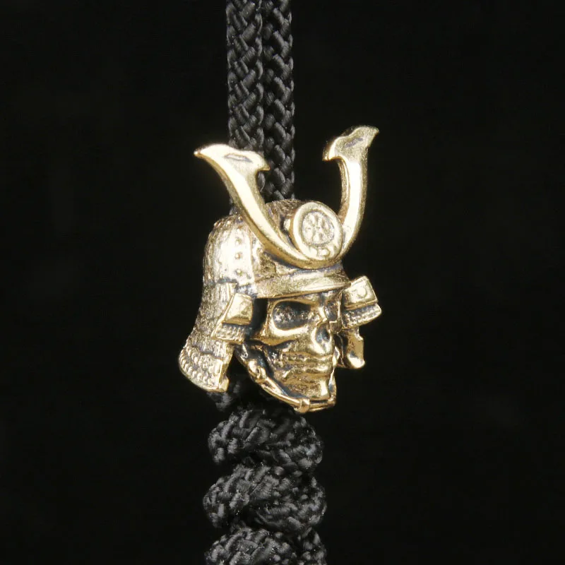 Brass Skull Samurai EDC Knife Pendant Marshal Skull Paracord Bead DIY Accessory Keychain Charm Spacer Bead Pendant view 2