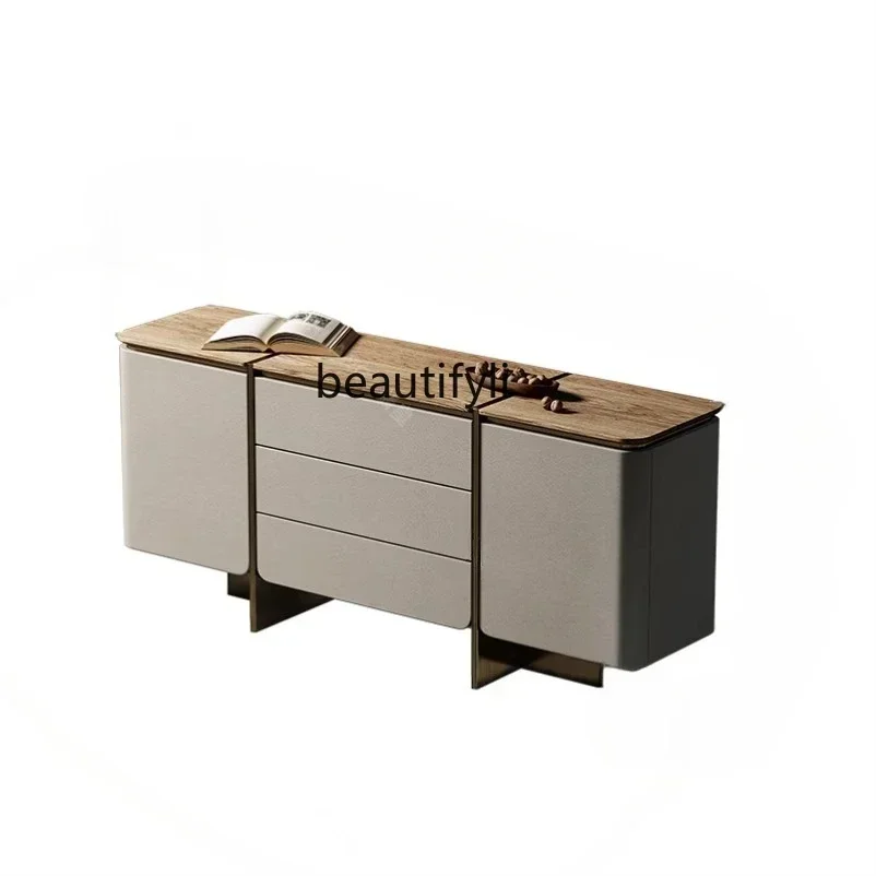 V Italian-style entrance cabinet light luxury home living room partition cabinet Italian designer walnut storage high cabinet