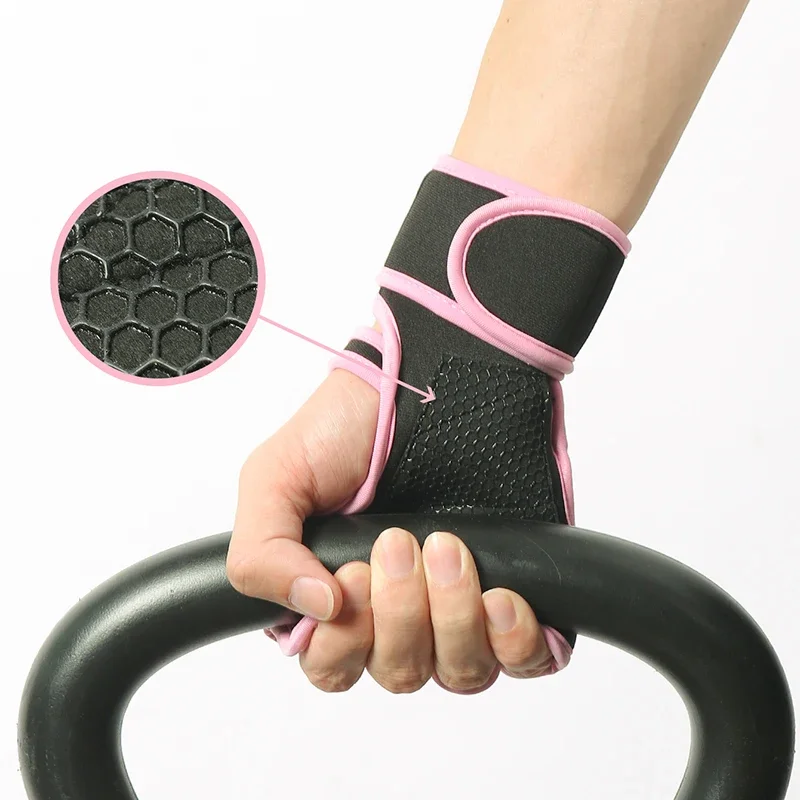 Guanti da allenamento con polsi antiscivolo in silicone protezione del palmo sollevamento pesi guanti da palestra fitness colore rosa per le donne