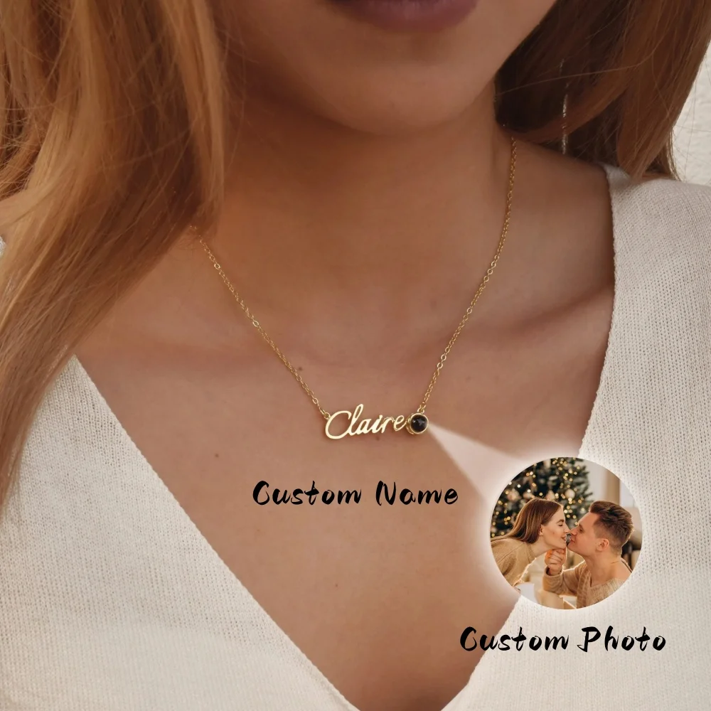

Customized Name Photo Necklace Personalized Projection Name Necklace Gift for Her Christmas Gift