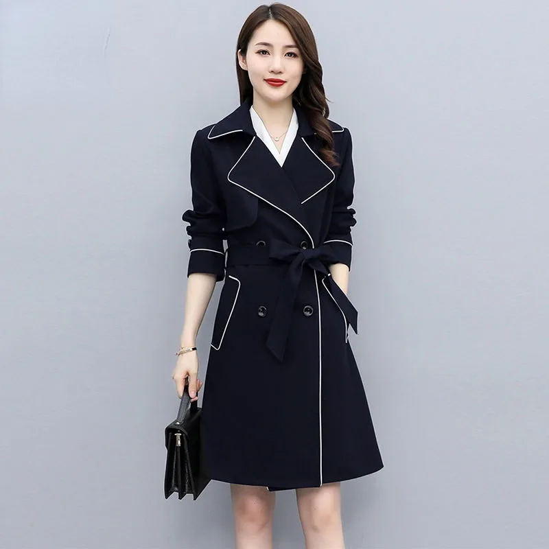 

Women Spring and Autumn Clothes 2023 New High-end Windbreaker Trend Loose Lace-up Long occupation Jacket Simplified Commuting