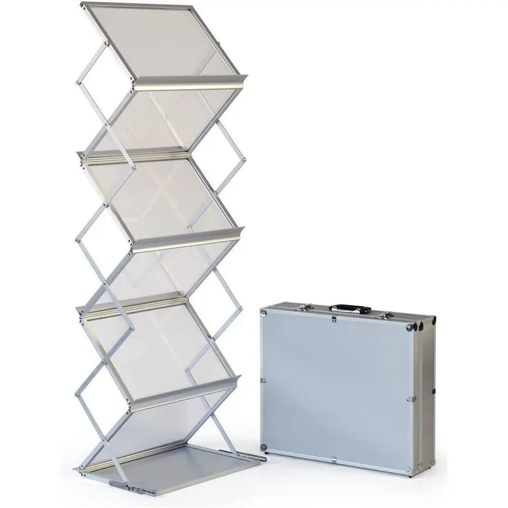 

Silver Portable Literature Stand with 5 Pockets, 18.625 Wide, Includes Carrying Case