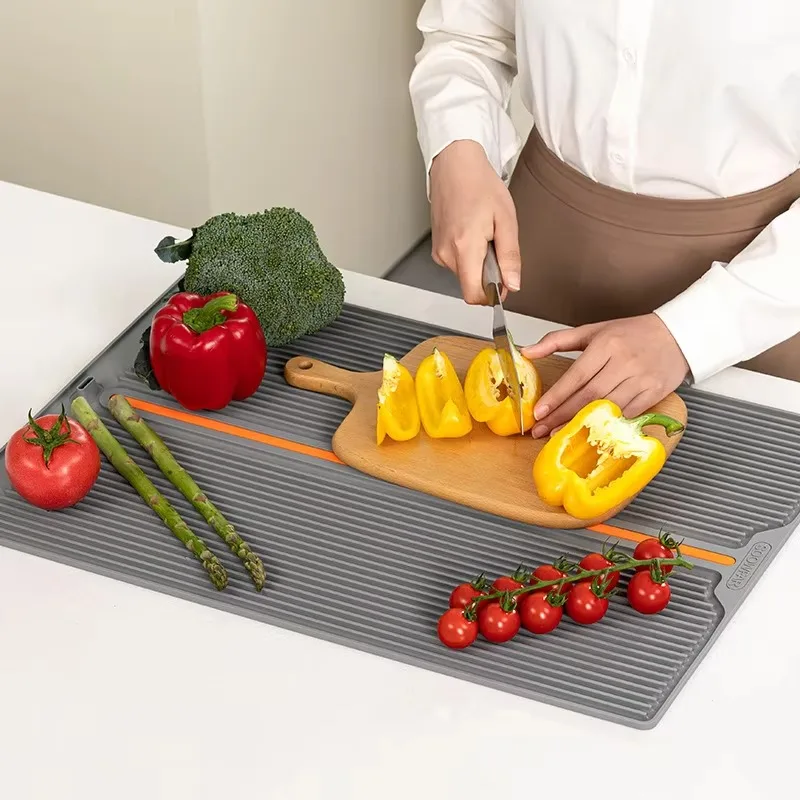 Cross-border Kitchen Food Grade Silicone Draining Mat Non-Slip Stain-Resistant Countertop Desktop Sink Draining Meal Coaster