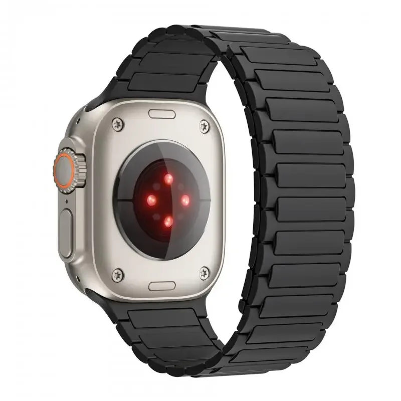 حزام سيليكون رياضي لسلسلة ساعات أبل 11 10 46 مم 42 مم/Ultra 3 2 49 مم حزام ساعة مغناطيسي iWatch 9 8 7 6 5/SE 3 2 44 مم 45 مم
