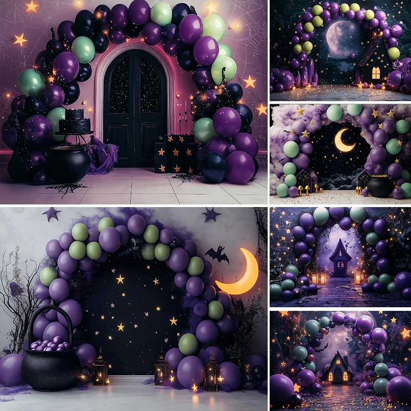 LS Photography Background Spooky Halloween Pumpkin Bat Kids Birthday Party Cake Smash Portrait Decor Backdrop Photo Studio
