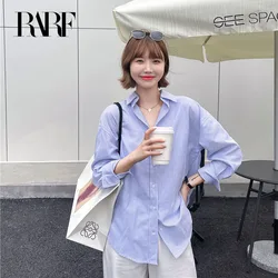 RARF 2024 Ladies new single breasted shirt vintage lapel long sleeve loose 100 simple casual shirt lapel poplin shirt