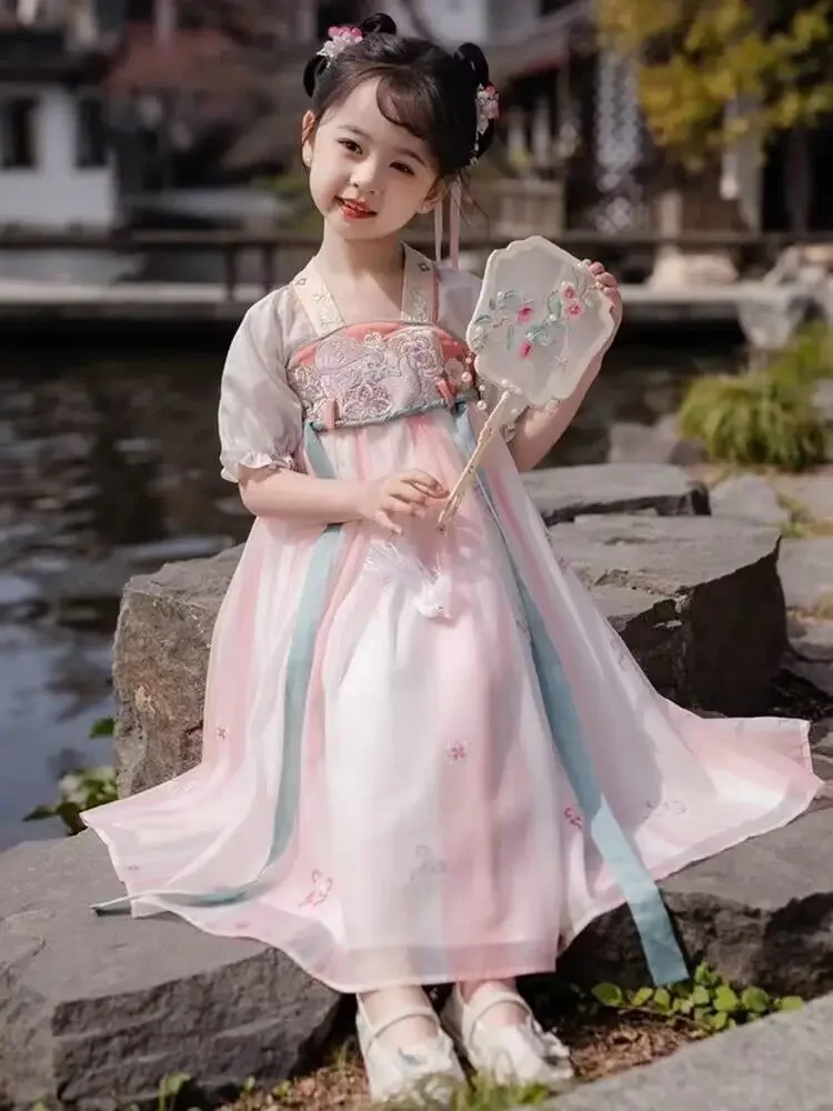 زي هانفو بدلة تانغ للفتيات ، جاكيت وفستان ، طراز الأطفال القديم ، الجنية الفائقة ، على الطراز الصيني ، جديد ، الصيف ،