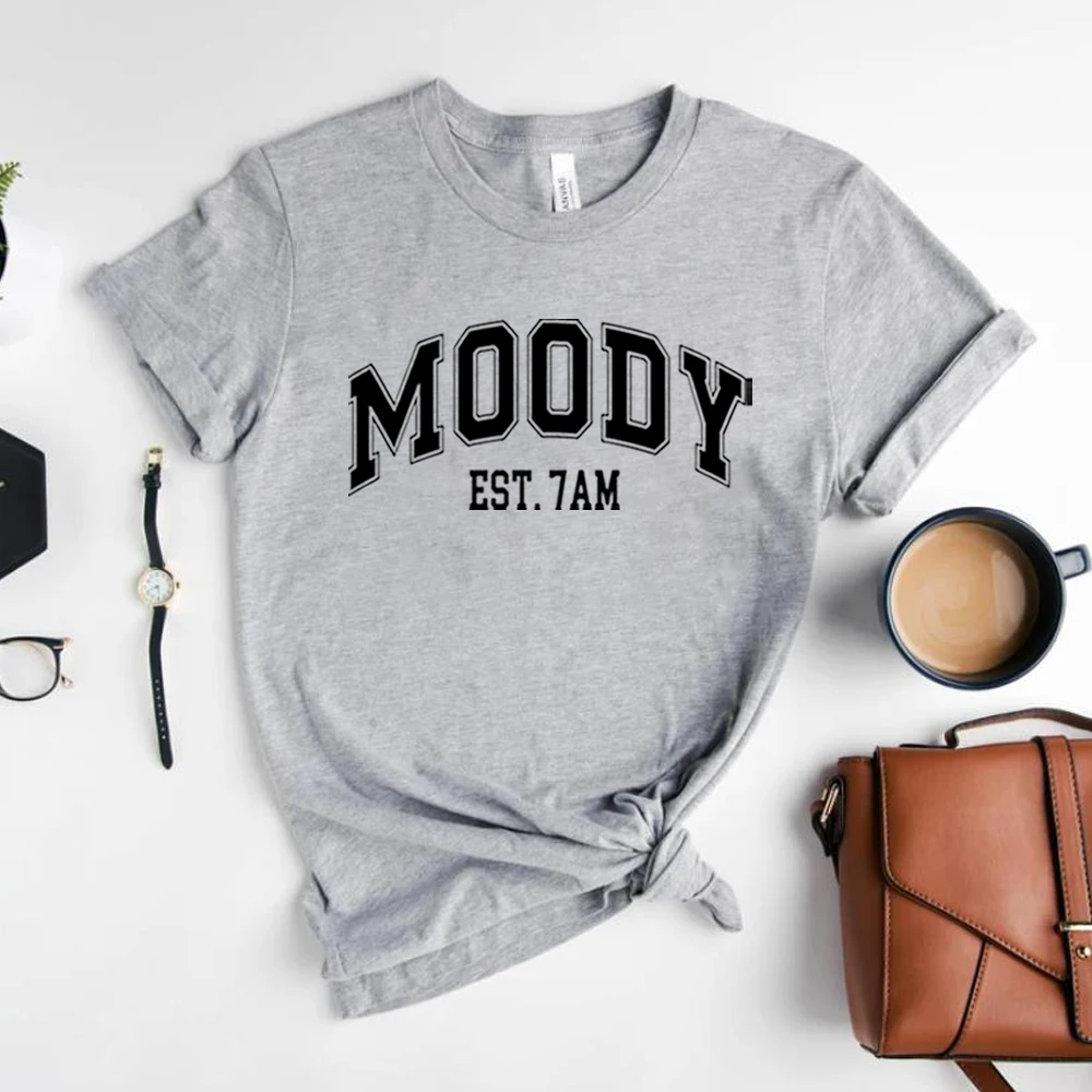 Moody Est.7am Shirt Mama Varsity Tees Funny Quotes Shirt Super Mom Mother's Day Shirt Unisex Graphic Tees Womens Casual Tshirt