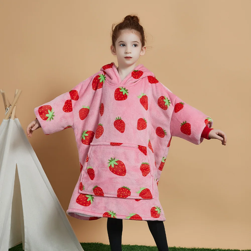 

2025 Printed Hooded Children's Sweatshirt Double-Layer Fleece Plus Size Wears A Long-Sleeved Lazy Blanket