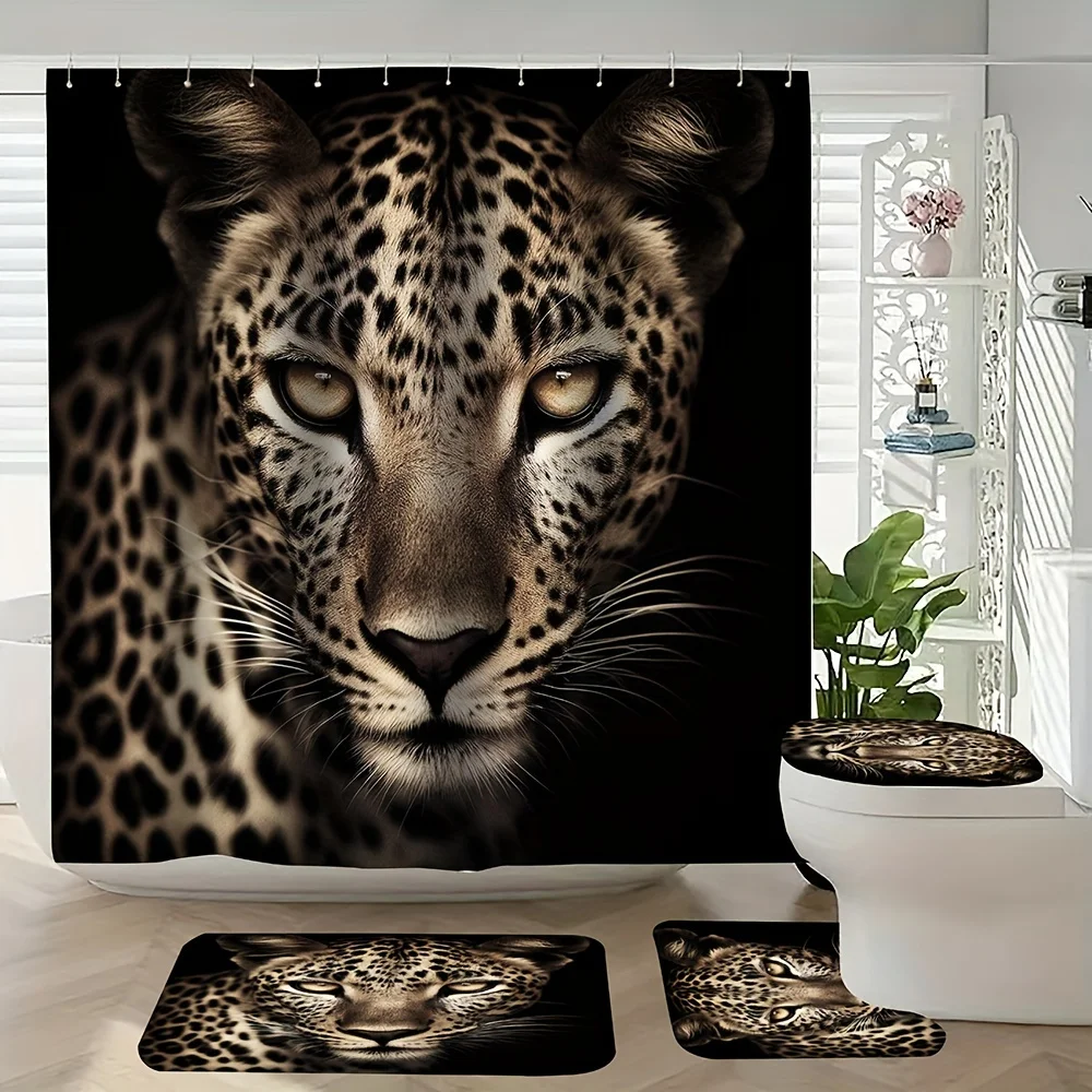 

4 шт., ночной жестокий гепард, принт, художественное украшение для вечеринки, одна занавеска для душа, отель, квартира, туалет, ванная комната, занавеска для душа