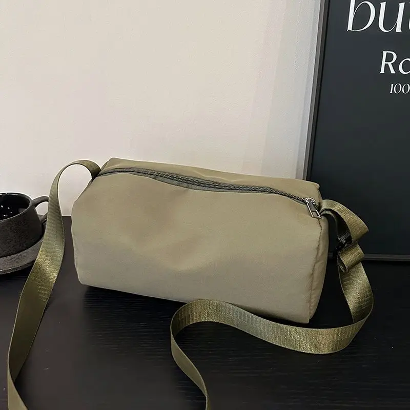 Black White Green Khaki Lightweight Nylon Crossbody Casual Large Capacity Barrel Shoulder Bag Minimalist Travel Bag Gym Sports