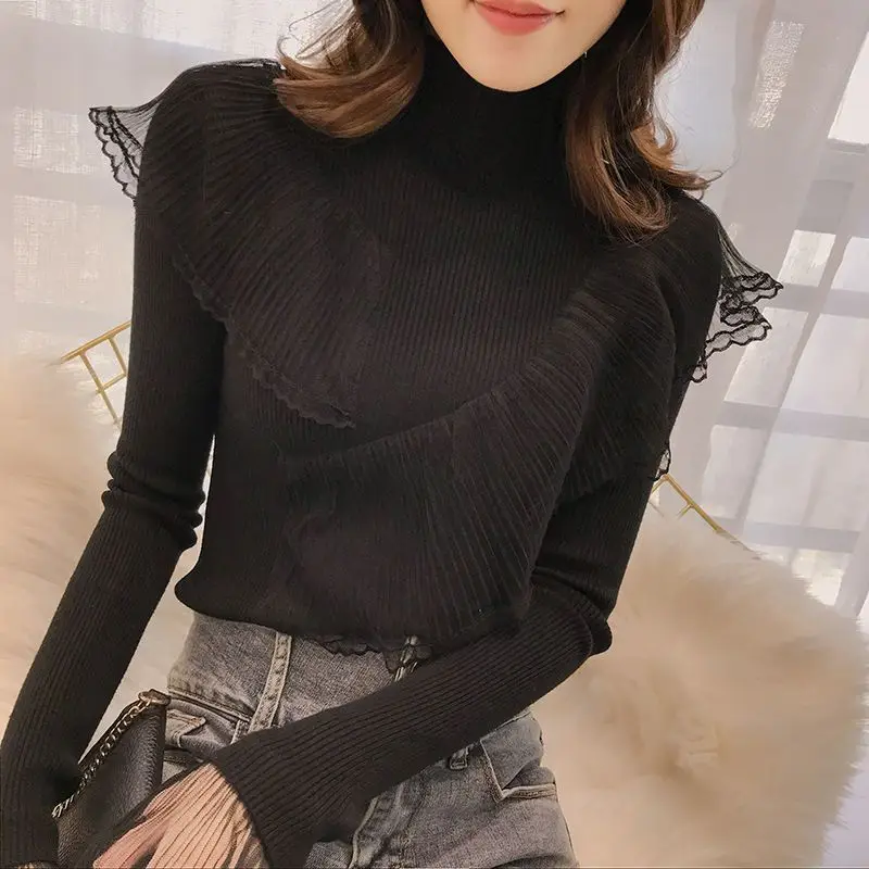 2024 Autumn and Winter New Women\'s Top Trendy Women\'s Sweater Fashion Contrast Color Knitted Sweater Women\'s Slim Fit Pullovers