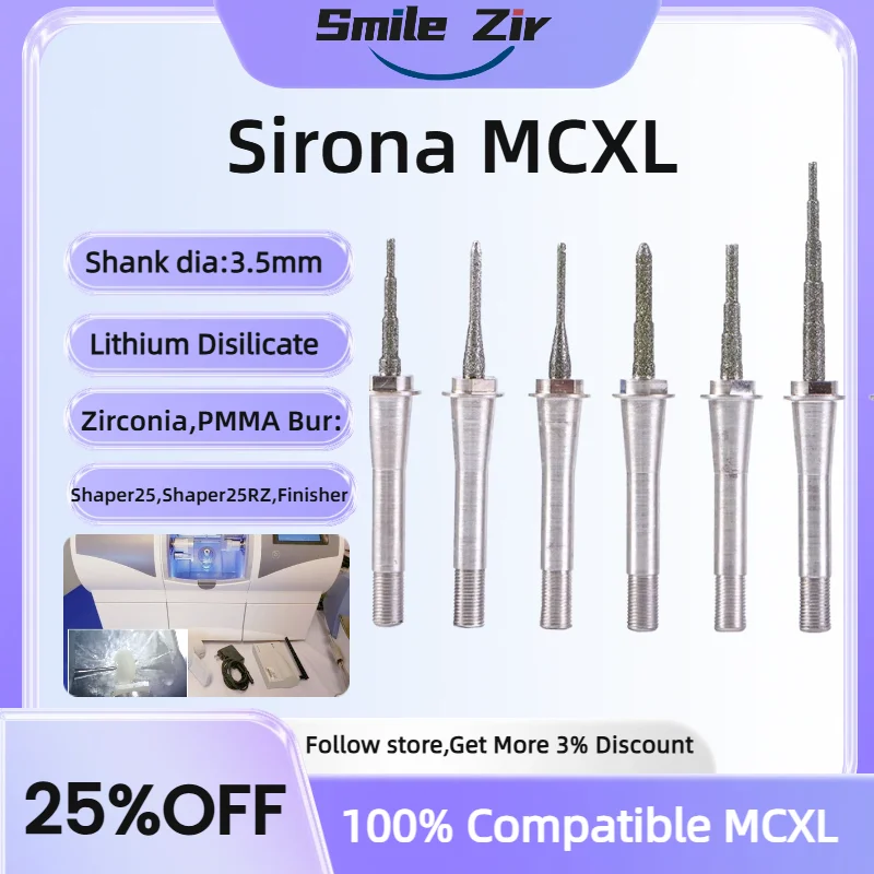 

Dental Sirona Cerec MCXL Burs Step Bur12S Cylinder Pointed Bur12S Compatible Zirconia PMMA Milling Shaper25RZ Finisher10 Fresa