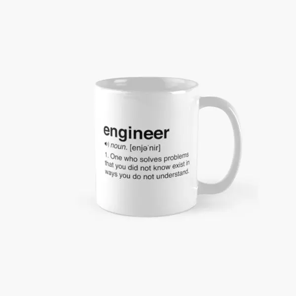 Funny Engineer Definition Classic  Mug Printed Drinkware Image Gifts Tea Photo Handle Round Cup Picture Simple Design Coffee