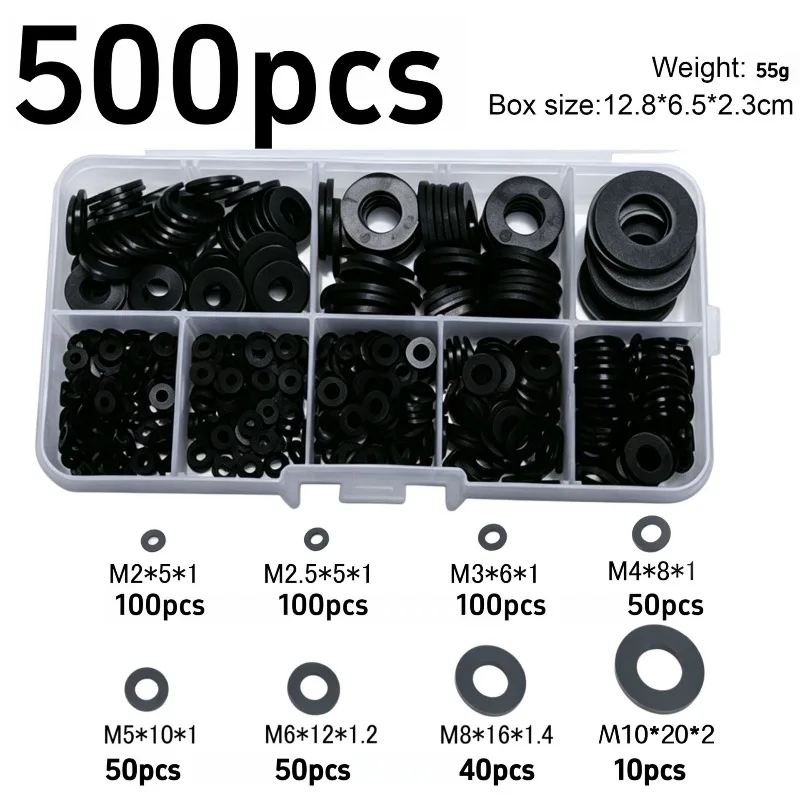 500Pcs Nylon Flat Washers M2 M2.5 M3 M4 M5 M6 M8 M10 Assortment Set Sealing Gaskets Insulating Spacers 3D Printer RC Hardware
