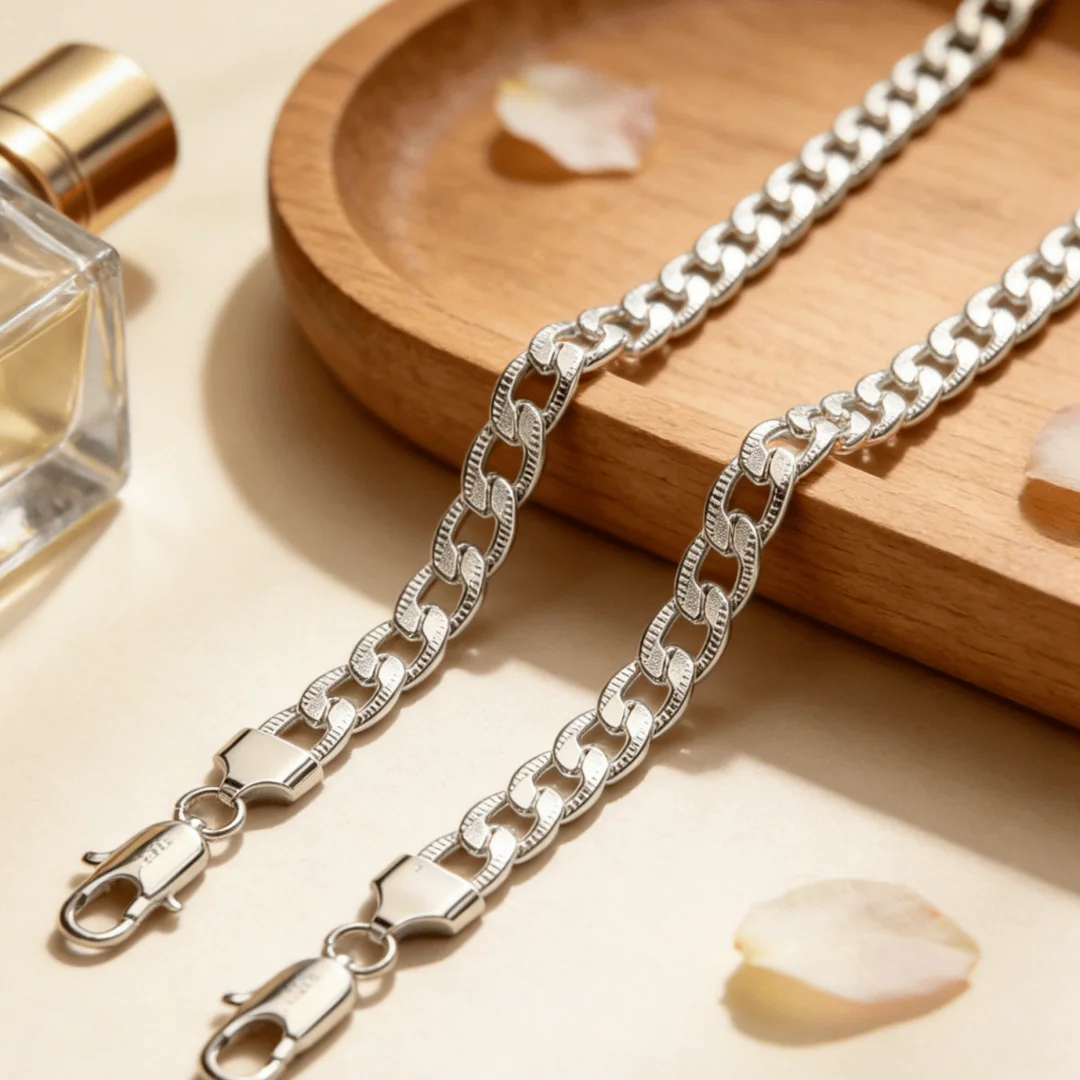 New arrive 925 sterling Silver pretty 8MM Flat Geometry chain necklaces bracelet for women Jewelry sets wedding accessories gift