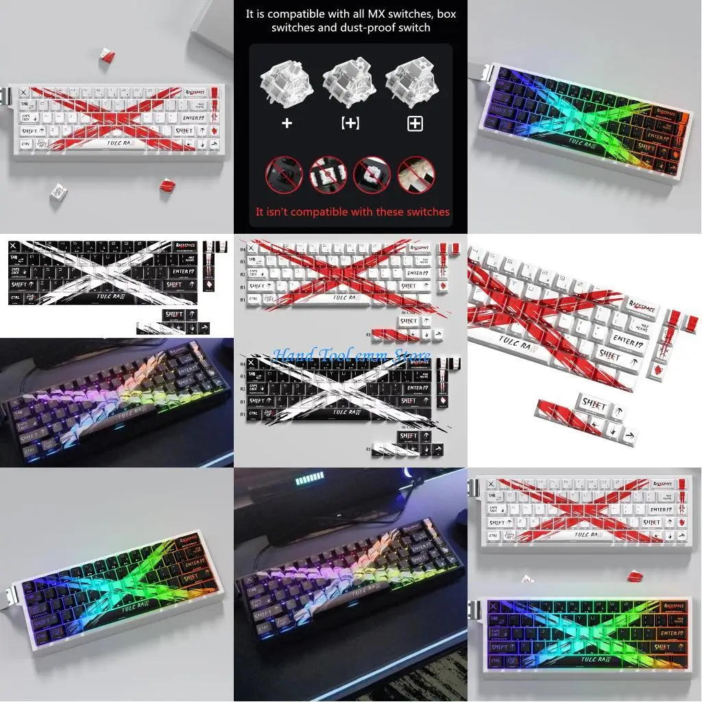 

H37F 74Key Side Print Translucents Keycaps Original Profile Objection Sustained Theme Backlit Keycap for Mechanical Keyboards