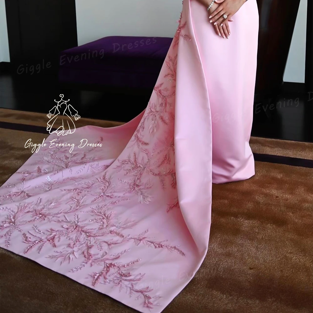 Giggle Elegant Boat Neck Arabia Appliques Exquisite Floor-Length Party Gown Satin Straight Women\'s luxury evening dresses 2024