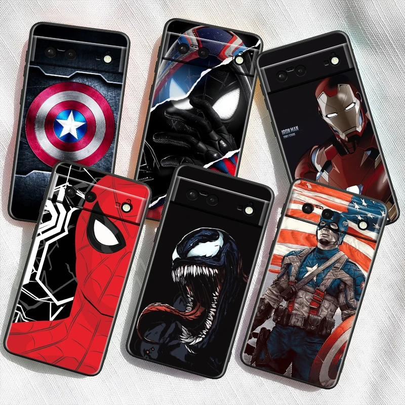 

Marvel Iron Man Hero Venom For Google Pixel 9 8 7A 7 6A 6 5A 5 4 4A XL 5G Black Silicon Shockproof Shell Soft Phone Case