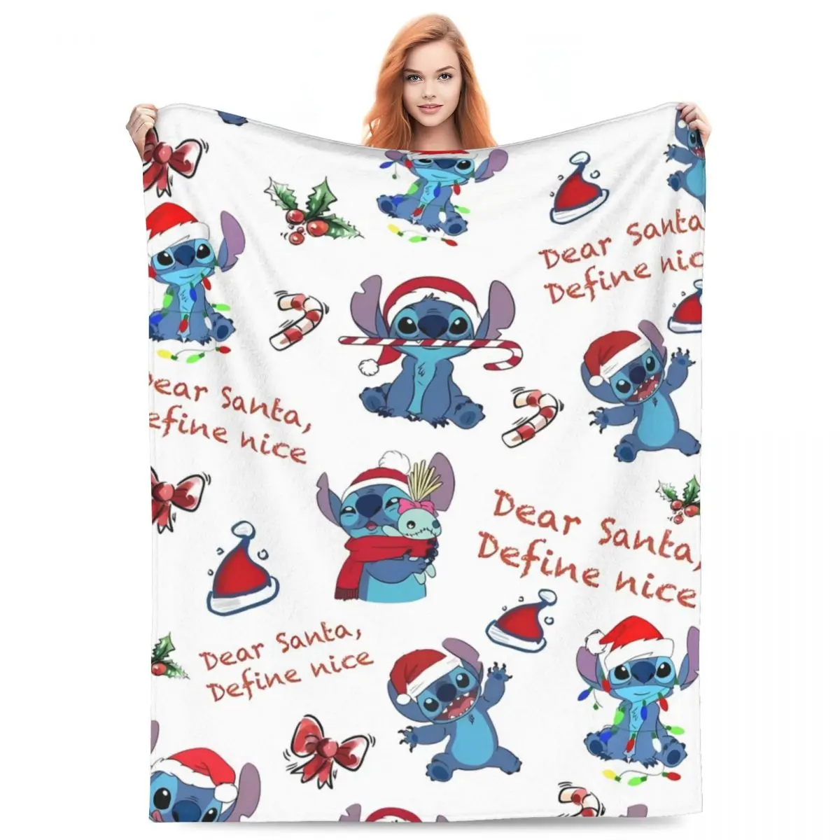 Stitch Christmas Blankets Warm Soft Novelty Plush Throw Blanket For Couch Bed Picnic Flannel Bedspread Bed Cover