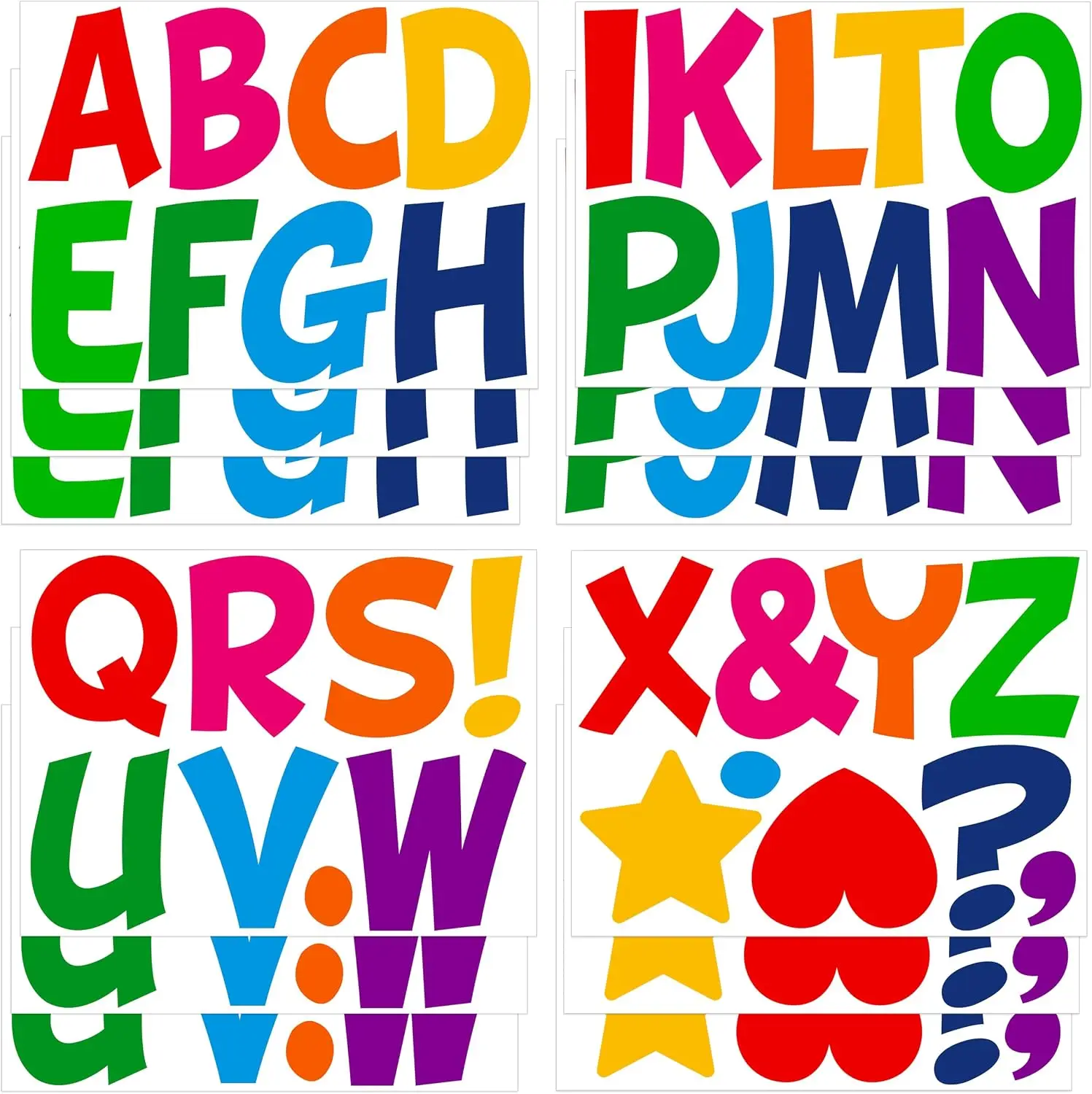 102Pcs 12 Sheets 4 Inch Colorful Vinyl Bulletin Board Letters, Self-Adhesive Uppercase A-Z Alphabet Stickers for Classroom Decor