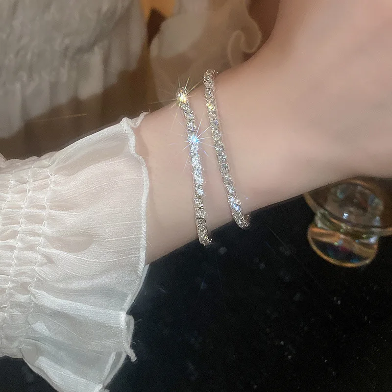 Luxury Elastic Stretch Tennis Crystal Bracelet for Women Full of Rhinestones Simple Zircon Bracelets Jewelry Birthday Gifts