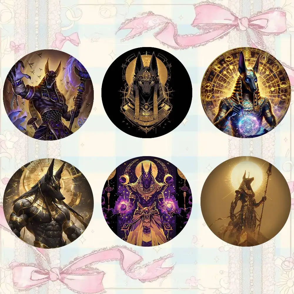 Ancient Egypt Anubis Badges Peripheral Lapel Pins Tinplate Round Brooch For Shoulder Bag Accessories Souvenir Gifts