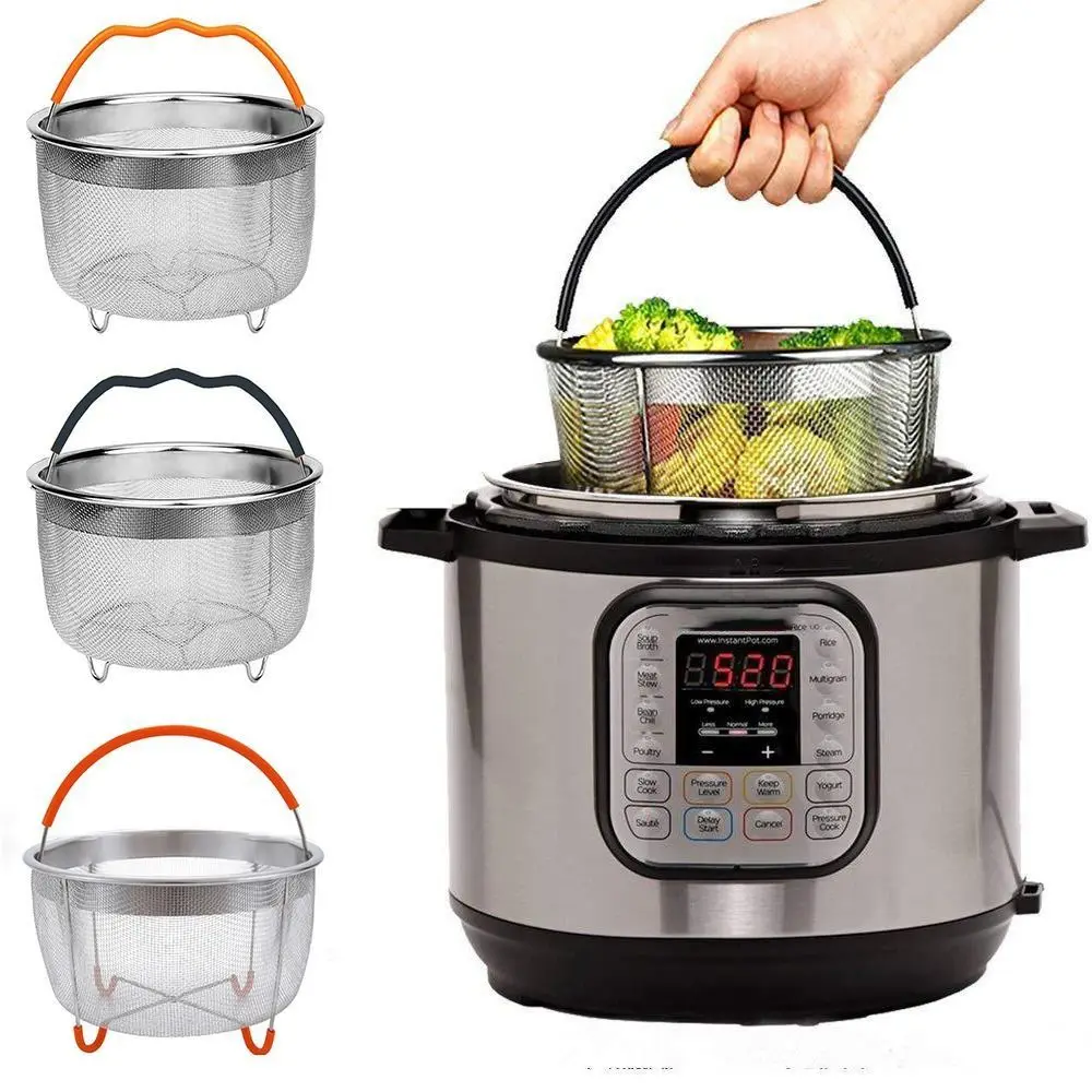 304 Stainless Steel Food Steamer Basket for Instapot Accessories for Instapot  6 Qt Pressure Cooker with Silicone Covered Handle