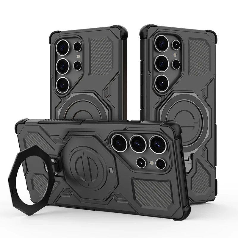 

For Samsung S25 Edge/S25 S24 Ultra Phone Case Magnetic Rotation Metal Stand Airbag Drop Proof Tpu+Pc Armor Protection Hard Cover