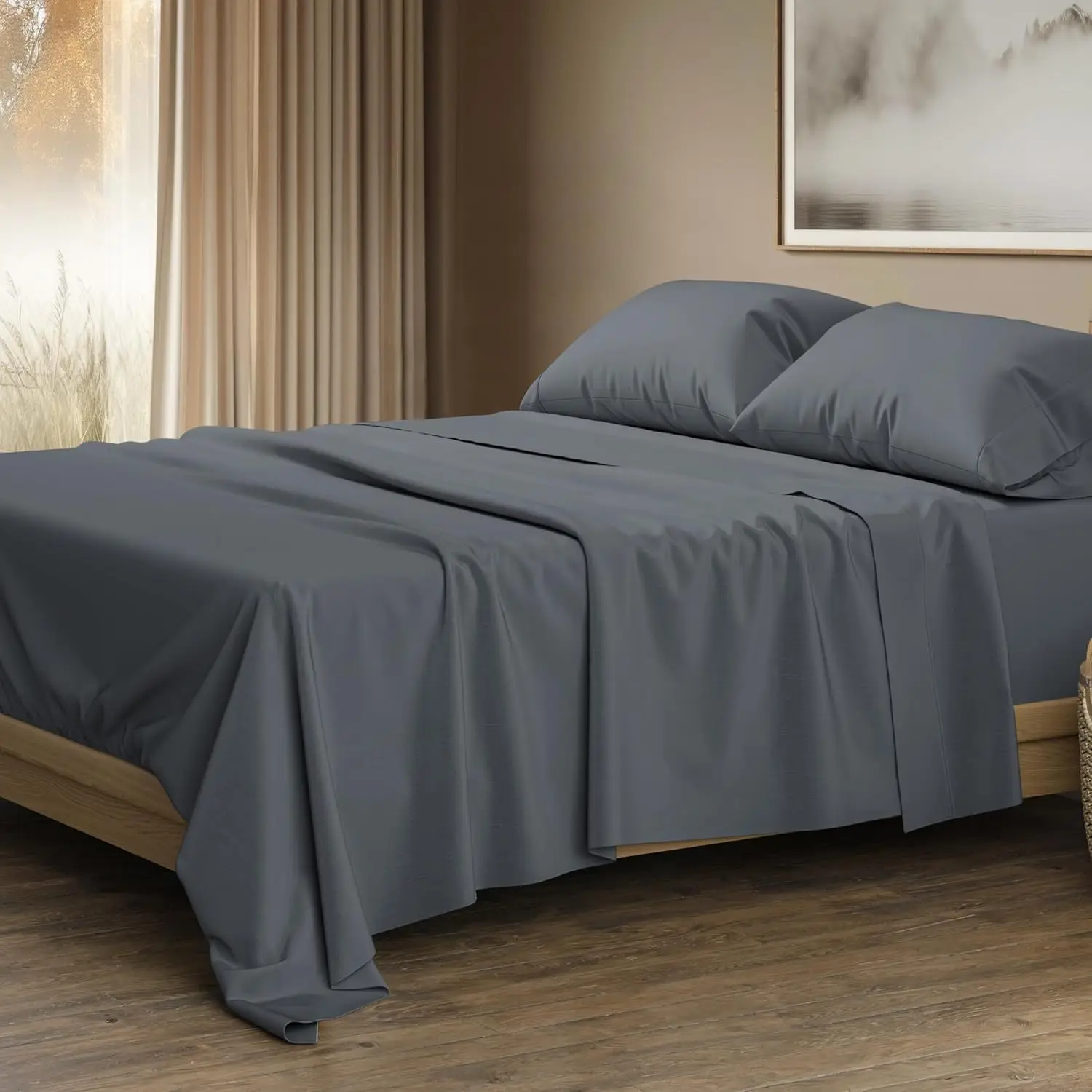 

Комплект постельного белья Queen Size из египетского хлопка – шелковисто-мягкий, охлаждающий и дышащий, с глубокими карманами 17 дюймов (4 предмета, темно-серый)