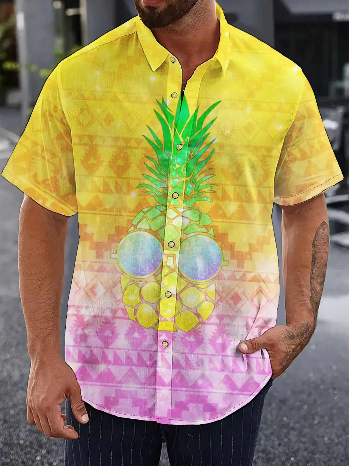 Men's Shirts 3D Fruit Pineapple Lemon Printed Shirts For Men Summer Funny Street Short Shirt For Men Hawaiian Vacation Clothing