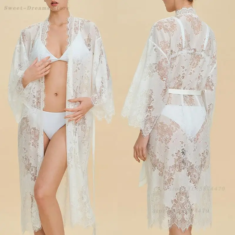 

Сексуальный кружевной прозрачный халат-комбинация, французский легкий люксовый халат, модный кардиган, домашняя одежда, ночная сорочка, одежда для отдыха