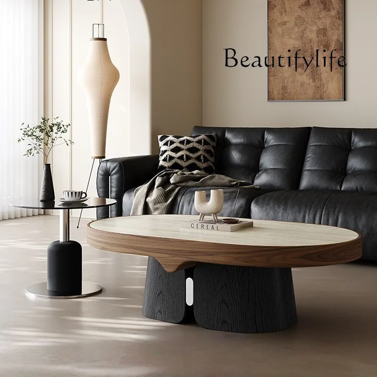 

Medieval style coffee table combination oval travertine living room household small apartment coffee table designer high sense
