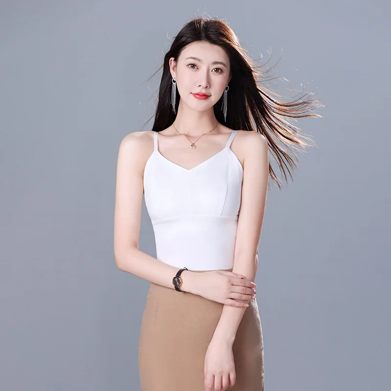 Women Sexy Backless Camisole Spaghetti Strap Tank Top Summer Sling Tube Top With Built-In Bra Seamless Crop Top Streetwear Camis