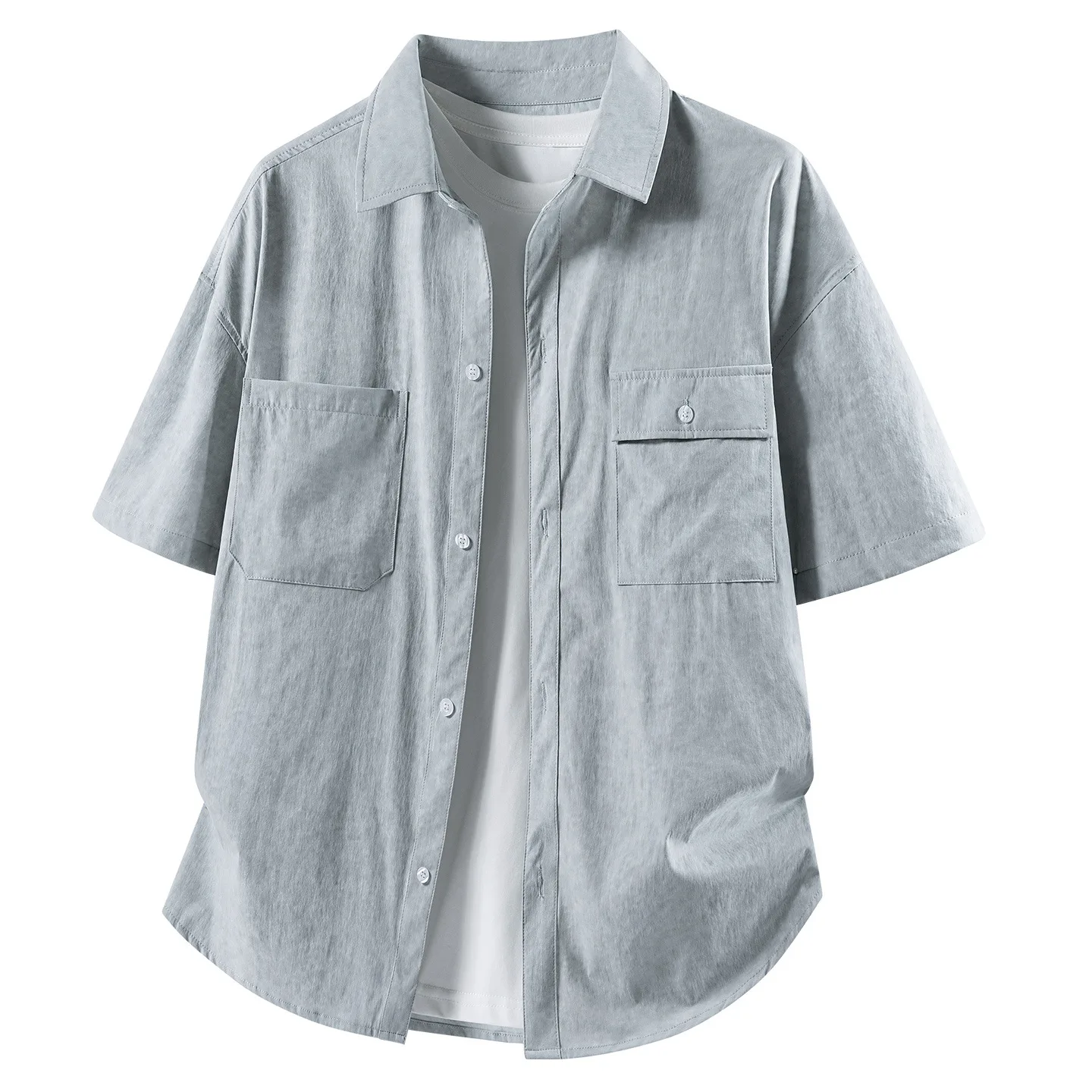 

Lightweight Breathable Nylon Ice Silk Half Sleeve Shirt Men's Short Sleeve Jacket Casual Loose Fit Fashionable Summer Shirt