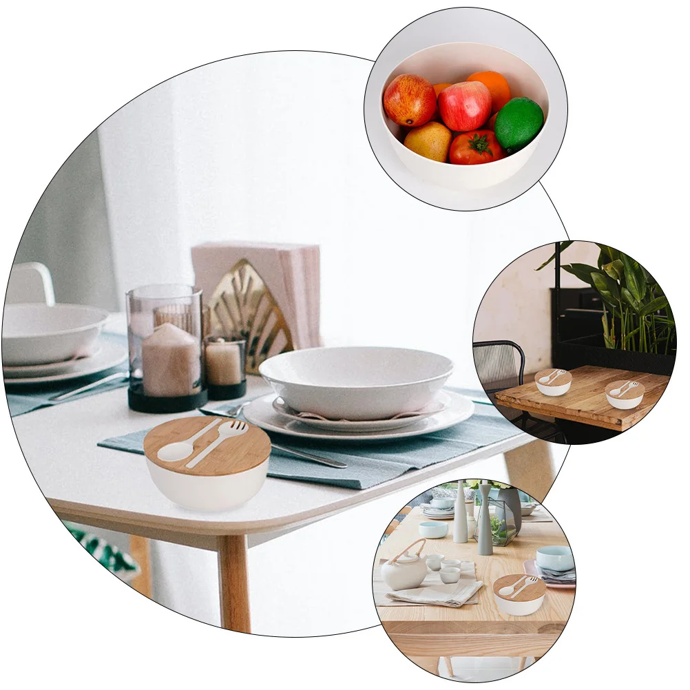 

1 комплект, набор мисок для салата из бамбукового волокна, биоразлагаемые кухонные столовые приборы, миска для фруктов и овощей, ложка, вилка, экологически чистый