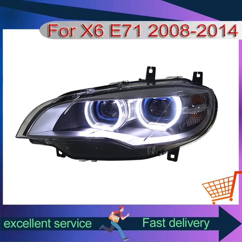 New Style Auto Headlight For BMW X6 E71 2008-2014 Modification Assembly Angel Eye Lens LED DRL Front Lamp Car Accessories