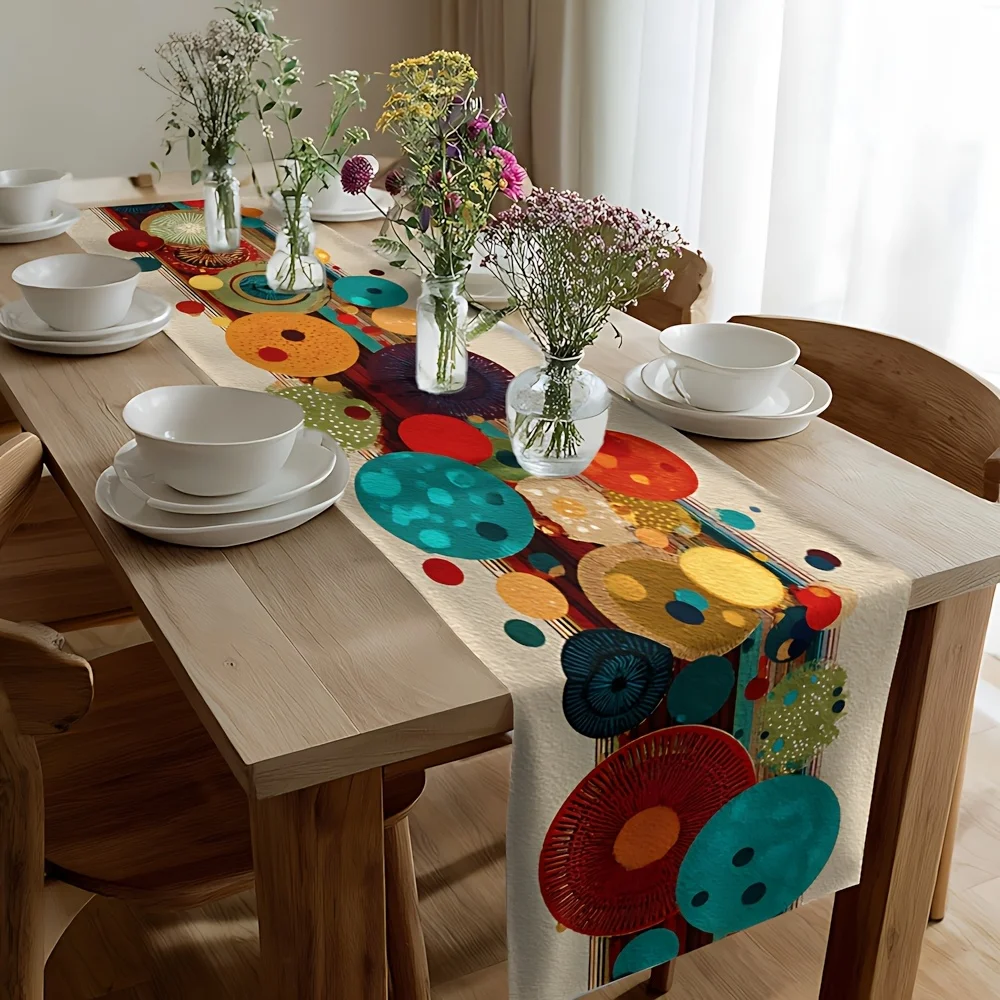 Bohemian Style Polka Dot Printed Linen Table Runner Home Decor Washable Retro Farmhouse Kitchen Dining Table Runners Party Decor
