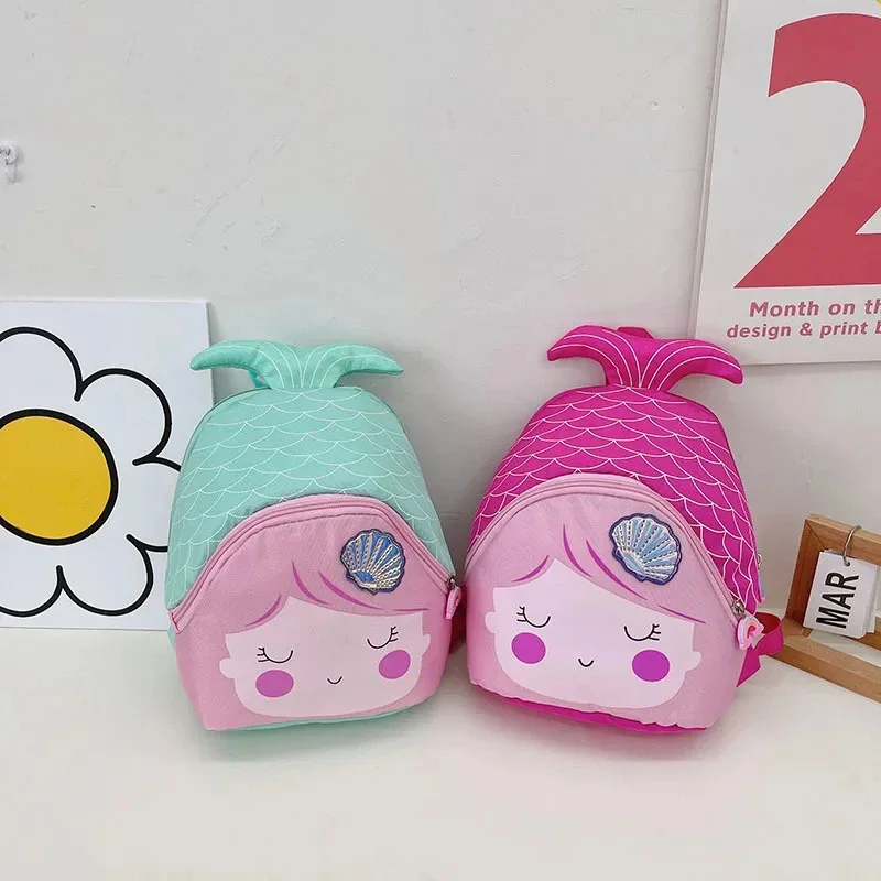 Mochila de princesa con lentejuelas para jardín de infantes, mochilas de cola de pez de dibujos animados para niños, bolso escolar bonito de sirena para niños, bolso para niñas
