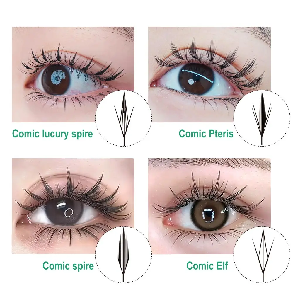 Anime spire pteris extensão de cílios individual natural cashmere mangá cílios postiços super macio pena forma cílios em quadrinhos