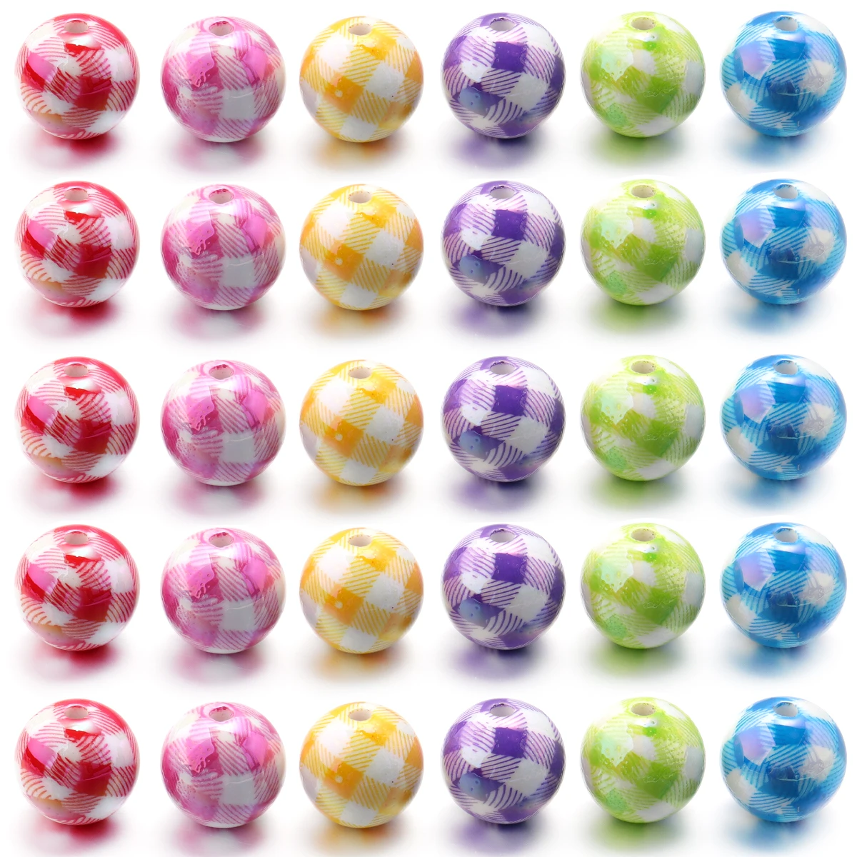 10pcs/lot Color Plaid Acrylic Beads 16mm Spacer Bead for DIY Bracelet Necklace Phone Chain Beadable Pen Jewelry Making Supplies