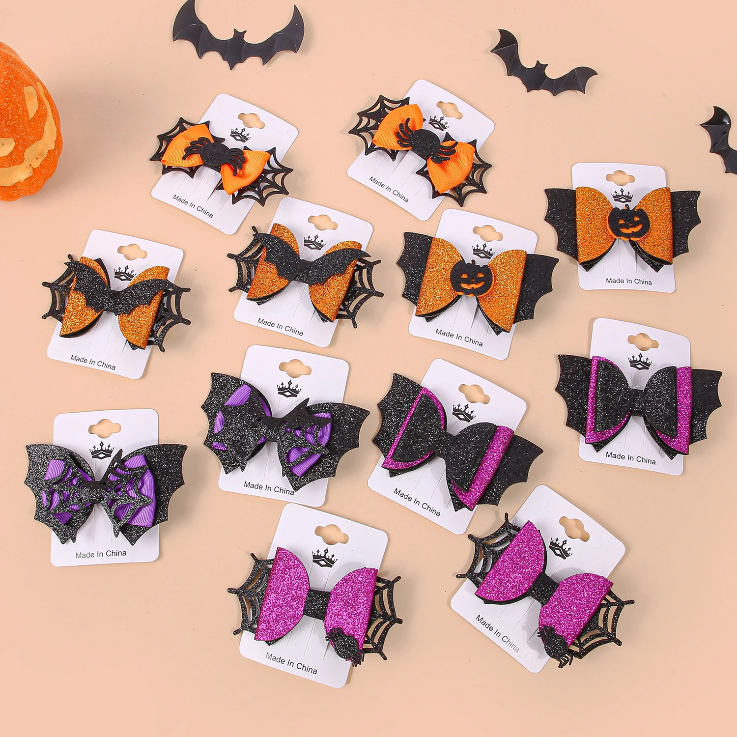 

12 шт., заколки для волос с призрачным лицом, тыквой, паутиной, летучей мыши и бантом для девочек, аксессуары для волос в стиле деко на Хэллоуин для детей и женщин